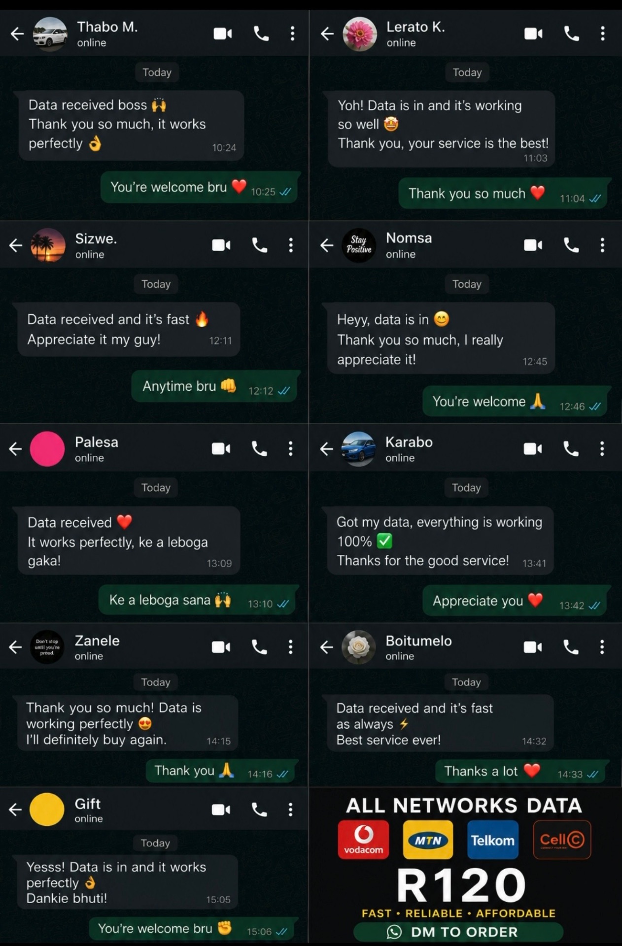 Customer review screenshots for Fixnet data bundles